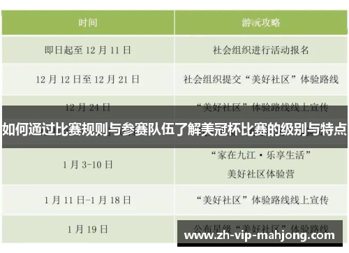 如何通过比赛规则与参赛队伍了解美冠杯比赛的级别与特点